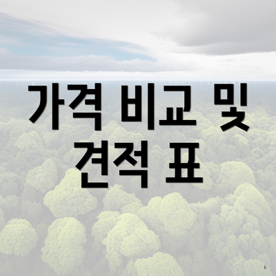 가격 비교 및 견적 표