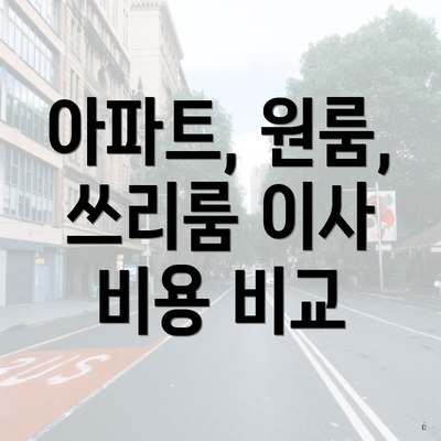 아파트, 원룸, 쓰리룸 이사 비용 비교